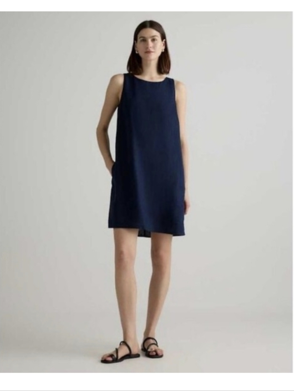 Sleeveless Navy Shift Dress - Classic Minimalist Style Xl